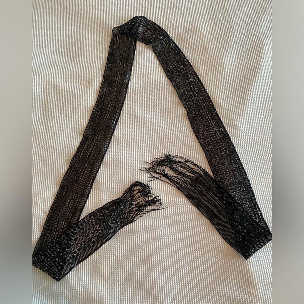 7 ft+ silver and black skinny evening wear scarf.